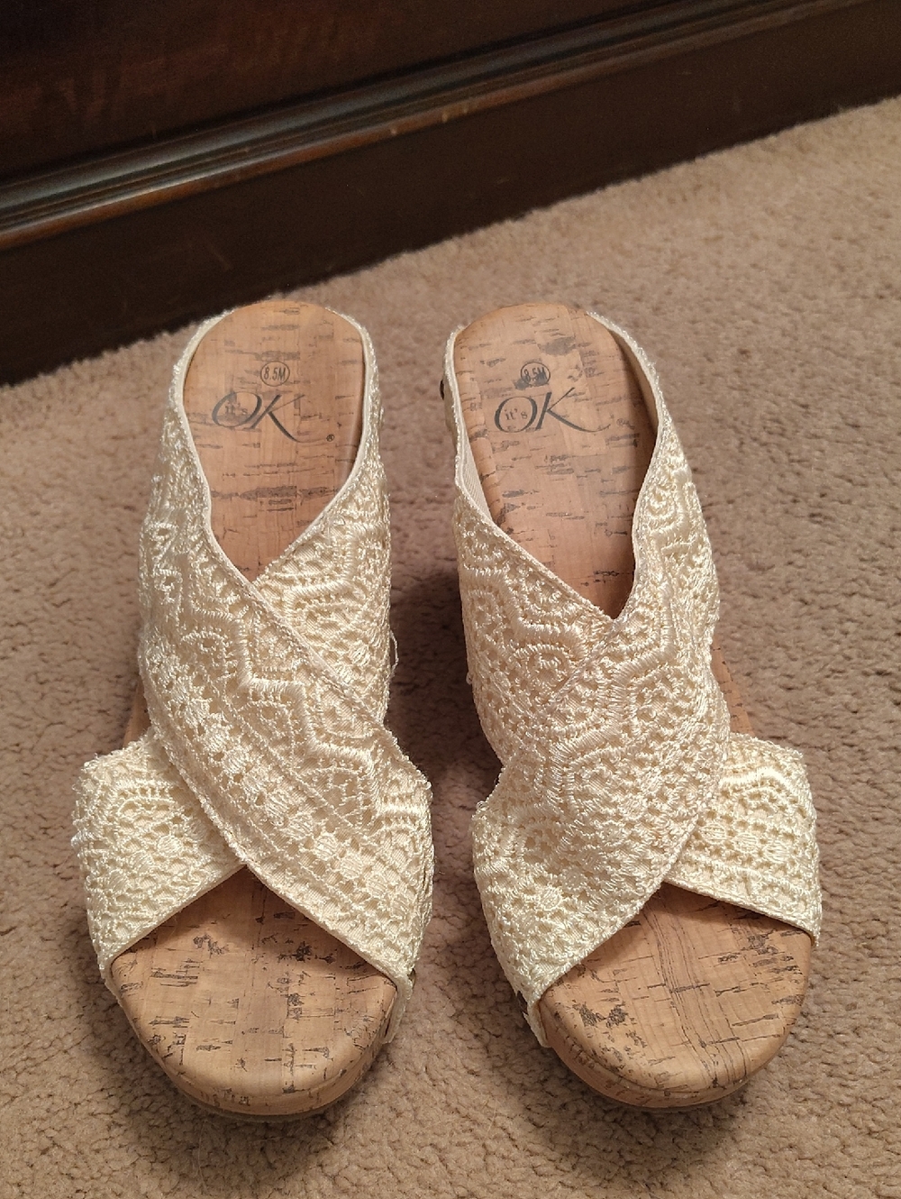 Cream Lace Wedge Sandals
